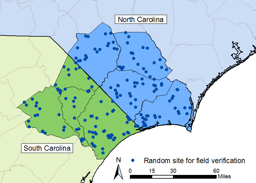 Randomly selected candidate polygon locations which were field-verified