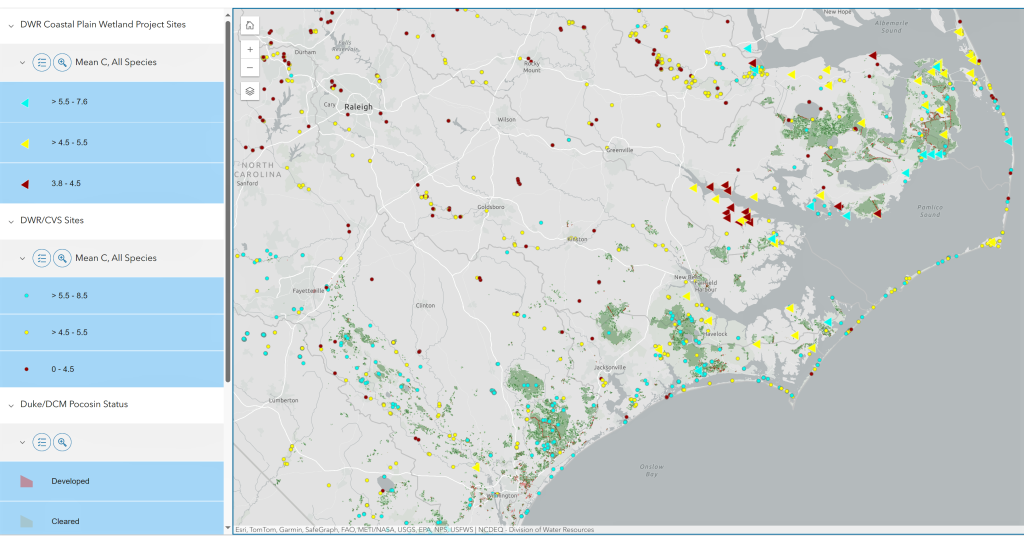 Interactive map with NC DWR and CVS wetland site information